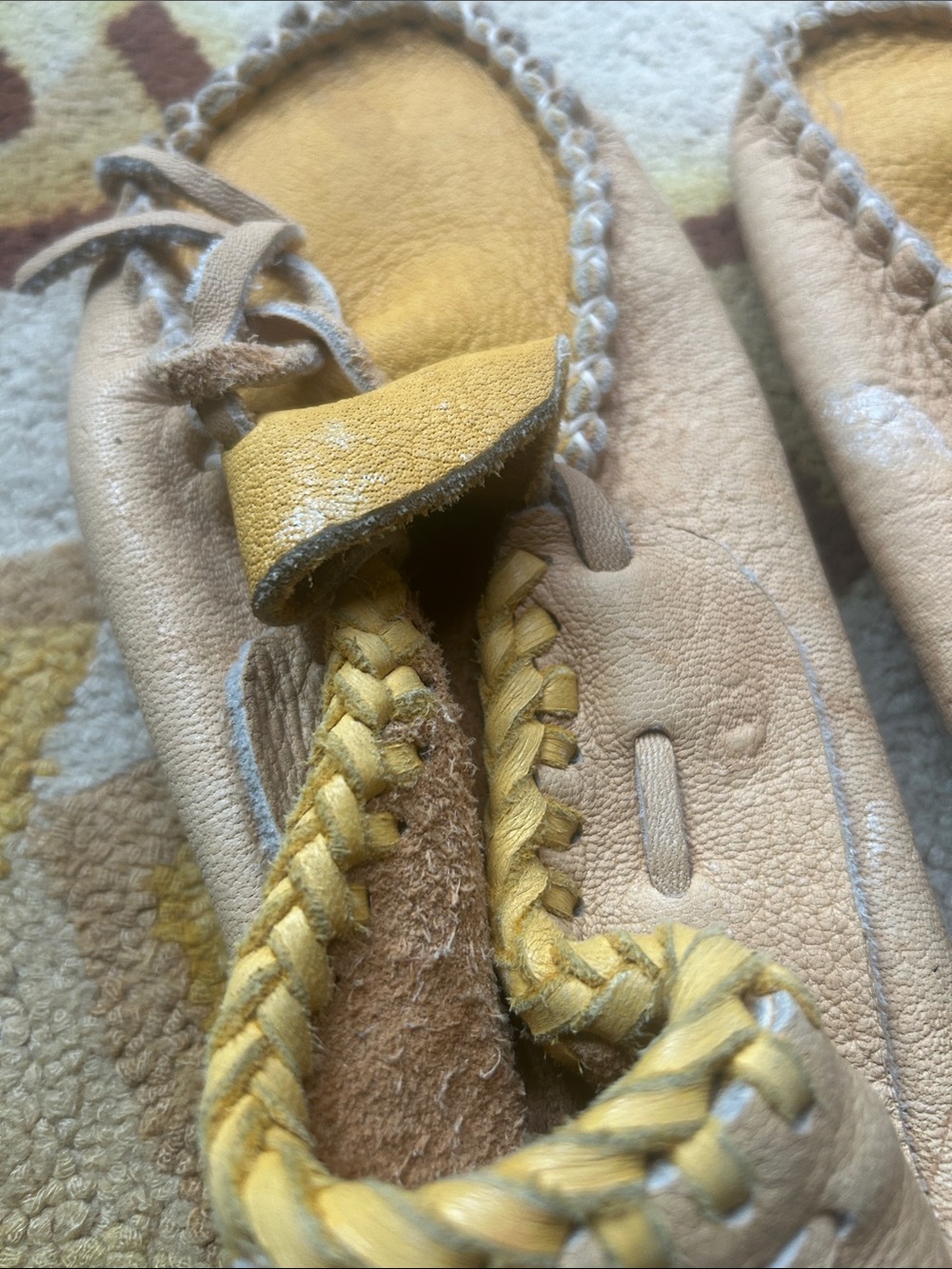 Vintage Tan & Mustard Yellow Leather Moccasins Boho Western Women's